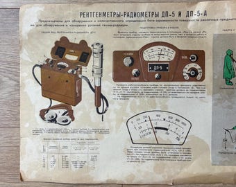 Vintage Soviet Geiger Counter DP-5 Poster, Original USSR Radiation Detector Manual, Cold War Military Decor, Chernobyl Era Ephemera