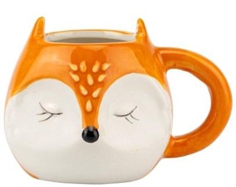Cute Fox Ceramic Mug - Handmade Style Animal Coffee Cup - 9.5oz (280ml) Unique Fox Gift for Her, Kids & Woodland Lovers