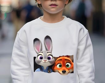 Disney Zootopia Sweatshirt, Judy Hopps Hoodie, Nick Wilde Sweatshirt,Retro Zootropolis Disney Hoodie, Zootopia Fox And Bunny Crewneck 604497