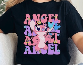 Disney Floral Angel Shirt, Cute Angel Shirt, Disney Balloons Stich Angel Shirt, Disneyland Trip Shirts, Girly Disney Shirt 603918