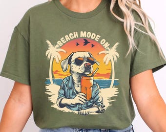 Beach Mode On Dog Shirt, Funny Summer Dog Tee, Dog In Sunglasses Beach Shirt, Vacation Puppy Tee, Summer Shirt 605327