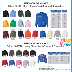 a chart showing the size and color of sweatshirts