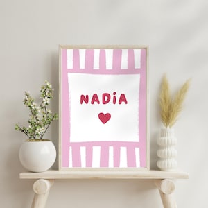 Póster personalizable con nombre rosa, póster de niña para modificar en Canva, modelo digital para imprimir