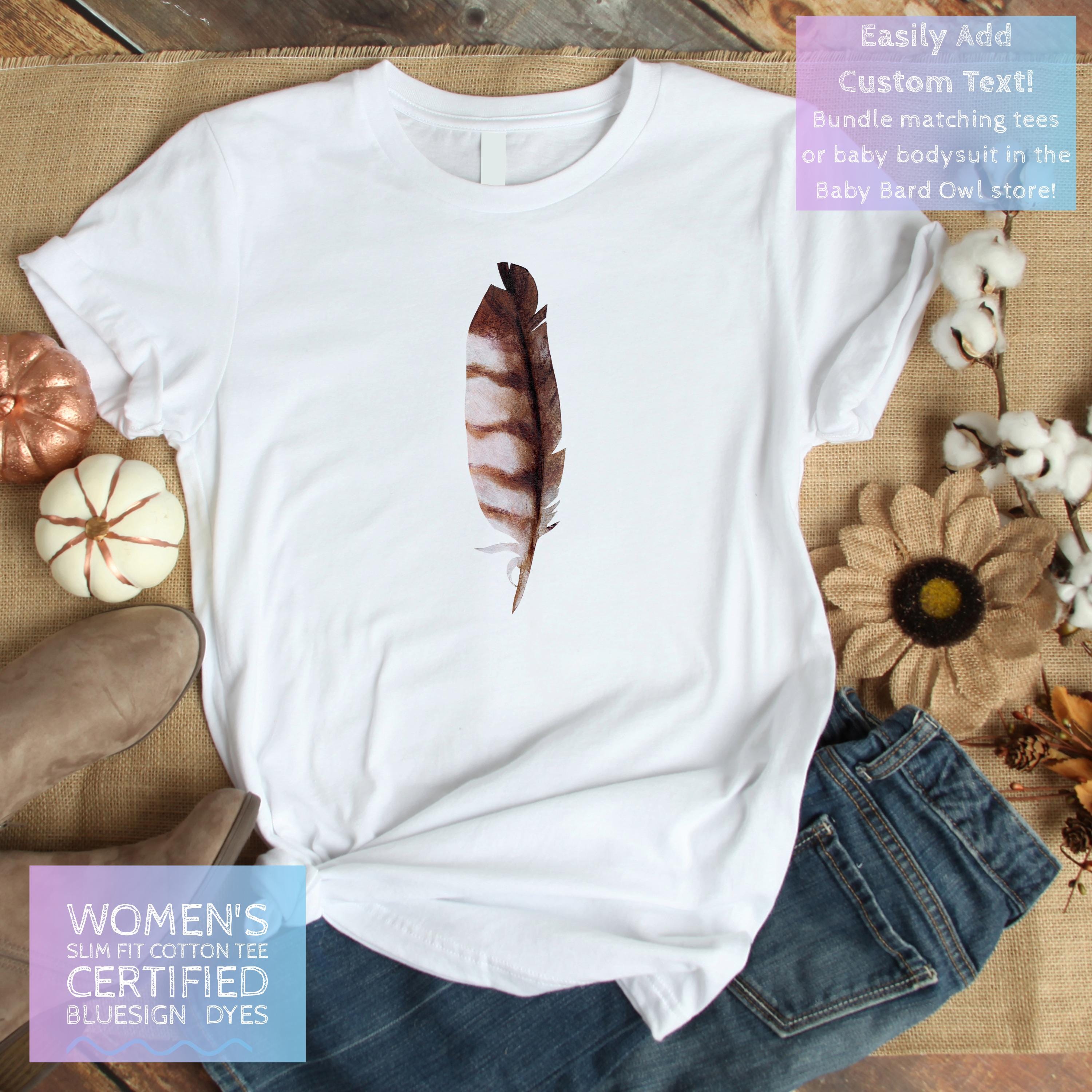 Women's Owl Feather Tee | Custom Text Fitted T-Shirt for Birdwatchers & Nature Lovers
