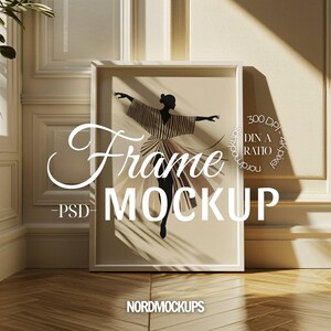 DIN A Vertical Frame Mockup: Thin Wood, Art Display (PSD Photoshop Photopea Mockup Digital Download