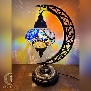 Crescent Turkish Mosaic Lamp, Handmade Table Lamp, Moon Shape lamp, bedside lamp, home decor, gift, Ottoman Decor, Free Worldwide Shipping