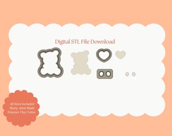Teddy Bear No. 2 Clay Cutter | STL File Download Cute Bear Polymer Clay Cutter for DIY Earrings Adorable Jewelry and Stuffed Animal Crafts