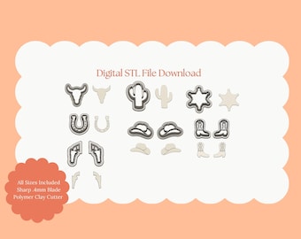 Western Small Bundle Clay Cutter Set | STL File Download for Western Earrings, Polymer Clay Jewelry and Cowboy Crafts