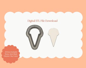 Cortador de arcilla con forma de helado n.° 1 / Archivo STL de helado para pendientes de arcilla polimérica de verano y joyería con temática de postres.