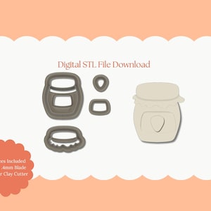 Strawberry Jam Jar Clay Cutter | Jam Jar STL File – Digital Cutter for DIY Kitchen Earrings and Baking Accessories