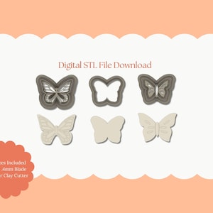 Butterfly Embossed Trio No. 2 Clay Cutter Set | STL File – Digital Nature Cutter Set for Elegant Earrings & Floral Clay Crafts