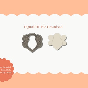 May include: Digital STL file download for a polymer clay cutter in the shape of a heart with wings. The image shows a gray cutter and a white outline of the cutter.