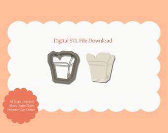 Cortador de arcilla con forma de comida china para llevar / Archivo STL de comida china para llevar - Cortador de alimentos digital para pendientes bonitos y manualidades de arcilla con temática de comida para llevar.