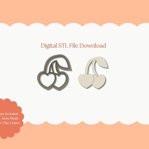 Heart Cherries Clay Cutter | Heart Cherries STL File – Digital Valentine Cutter for Cute Earrings and Fruit-Themed Crafts