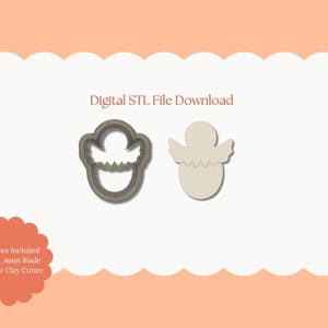 May include: Digital STL file download featuring two angel-shaped polymer clay cutters. One is a metal cutter, and the other is a beige angel shape. The text "Digital STL File Download" is in the image.