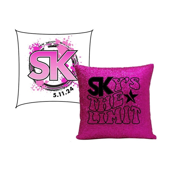 Listing for Leah only. 6 white and pink Bat mitzvah custom party logo pillows. 16x16 sequins and digitally printed personalized pillows