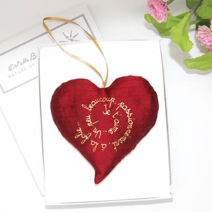 Mother&#39;s day gift or ornement . Lavender Hanging Sachet with French poem . Mini heart I love you sachet. French lavender sachet in gift box