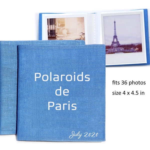 Custom Polaroid photo album. Personalized linen small minimalist photo booklet  Simple unique bragbook for Fuji Instax. Holds 36 4x4 pics