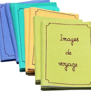 Simple Travel photo album. Brag book. Gift for him. Gift for her. Photo album with French words . &#39;Images de Voyage&#39; . Handwriting . Linen