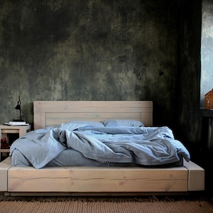 Solid Wood King Bed Frame, Low Bed Frame, Platform Bed Frame & Headboard, Mid Century Modern Rustic Bed Frame, Reclaimed king Bed Frame