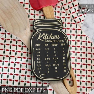 Tabella di conversione per la cucina SVG, Unità di misura per cucinare SVG, Barattolo Mason SVG, Cartello da cucina SVG, Convertitore di ricette, File per taglio laser Cricut