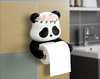 Panda Wall Mount Roll Paper Holder, Cute Toilet Paper Holder, Bathroom Panda Tissue Hanger, Funny Animal, Bathroom Organizer Accessories.