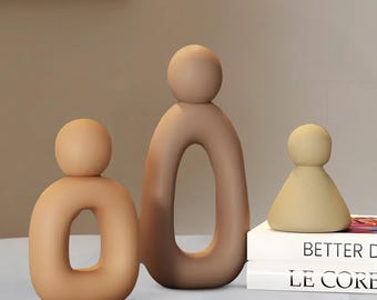 Simple Family Statue Modern Home Decor, Abstract Figurine Family Sculpture, Neutral Ceramic Family Art, Modern Sculpture Home Shelf Accent.