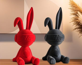 Ceramic Flocked Rabbit, Red Resin Rabbit, Bunny Figurine, Rabbit Bunny Decor, Animal Sculpture, Bunny Storage Decor, Easter Rabbit Decor.