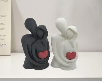 Modern Couple Love Statue, Resin Abstract Sculpture, Red Heart, Romantic Decor, Anniversary or Wedding Gift, Minimalist Ornament