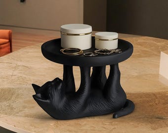Black Cat Tray Jewelry Holder, Cat Decor Vanity Organizer, Funny Cat Figurine Tray, Cosmetics Perfume Display, Gift for Cat Lovers