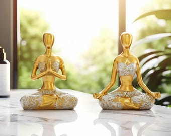 Gold Yoga Buddha Statue, Zen Meditation Figurine, Serene Sculpture Decor, Mindfulness Home Accent, Spiritual Gift, Luxury Zen Decor