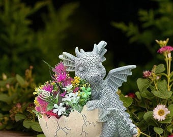 Lovely Garden Dragon Meditated Statue, Courtyard Dragon Sculpture, Resin Dinosaur Shape Statue, Outdoor Yard Garden Decoration Ornaments.