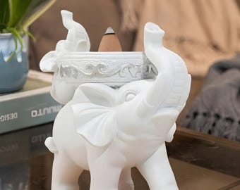 Luxury Elephant Candle Holder, White Resin Elephant Decor, Modern Home Accent, Gold Tealight Holder, Minimalist Desk Decor, Gift for Her