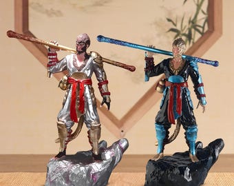 Monkey King Statue Set, Sun Wukong Figurine, Chinese Mythology Decor, Warrior Monkey Sculpture, Fantasy Desk Decor, Collectible Gift