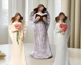 Guardian Angel Statue, Angel Reading Book Figurine, Inspirational Home Decor, Religious Shelf Decor, Memorial Keepsake, Spiritual Decor