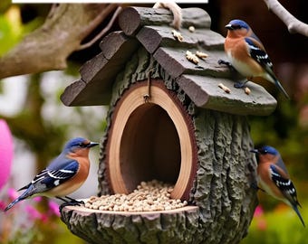 Woodland Bird Feeder, Resin Tree Stump Birdhouse, Bluebird Hanging Decor, Outdoor Garden Hanging, Cross-border Tree Stumps.