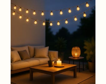 Solar garden string lights 12m, warm white crystal globe garlands, wedding decoration, outdoor lighting, patio and terrace lights
