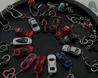 hotwheels/matchbox custom keychains with additional decorations