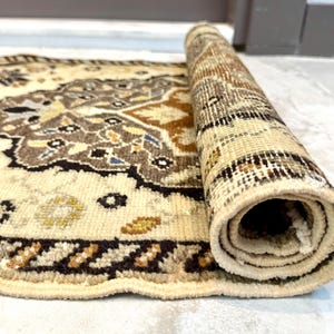 2x3 Vintage Rug, Door Mat, Bath Mat, Turkish Rug, Oushak Rug, Beige Brown, Wool Handmade Doormat, Oriental Rug, Small Rug 2x3, 1.6x3.2 ft