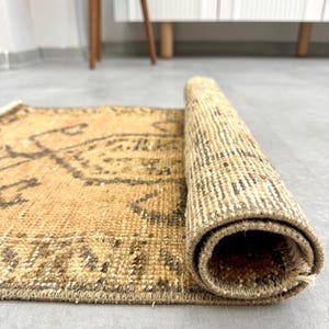 2x3 Vintage Rug, Door Mat, Bath Mat, Turkish Rug, Oushak Rug, Beige Brown, Wool Handmade Doormat, Geometric Rug, Small Rug 2x3, 1.7x2.7 ft