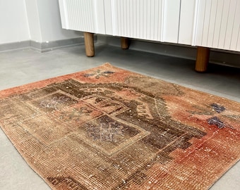 2x3 Vintage Red Rug, Bath Mat, Turkish Rug, Oushak Rug, Wool Rug, Handwoven, Doormat, Handmade, Small Rug, Entry Mat, Door Mat, Mini Rug