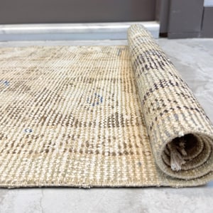 2x3 Vintage Rug, Door Mat, Bath Mat, Turkish Rug, Oushak Rug, Beige Brown, Wool Handmade Doormat, Geometric Rug, Small Rug 2x3, 1.6x3.2 ft