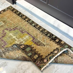 2x3 Vintage Rug, Door Mat, Bath Mat, Turkish Rug, Oushak Rug, Brown Wool Handmade Doormat, Geometric Rug, Small Rug 2x3, Mini Rug, 1.6x3 ft