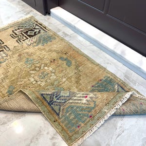 2x3 Vintage Rug, Door Mat, Bath Mat, Turkish Rug, Oushak Rug, Brown Wool Handmade Doormat, Geometric Rug, Small Rug 2x3, Mini Rug, 1.6x3 ft