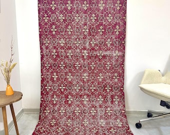 Handmade Burgundy Turkish Rug, Oushak Damask Floral Rug (3.6x6.7 ft)
