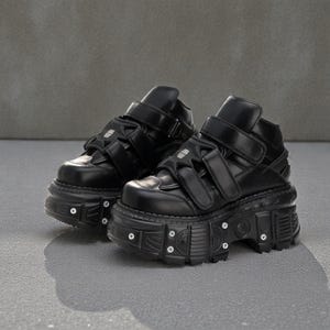 Punk Platform Sneakers for Women, Gothic Ankle Boots with Metal Detail, Lace-Up Chunky Shoes image 1