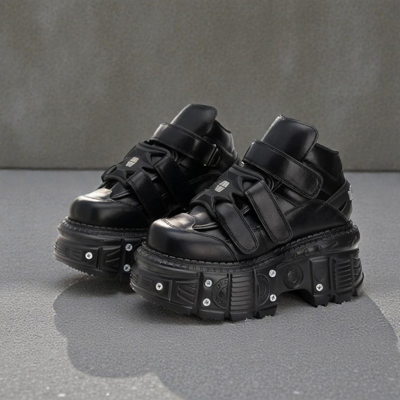 Punk Platform Sneakers for Women, Gothic Ankle Boots with Metal Detail, Lace-Up Chunky Shoes image 1