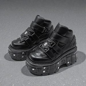 Punk Platform Sneakers for Women, Gothic Ankle Boots with Metal Detail, Lace-Up Chunky Shoes image 4