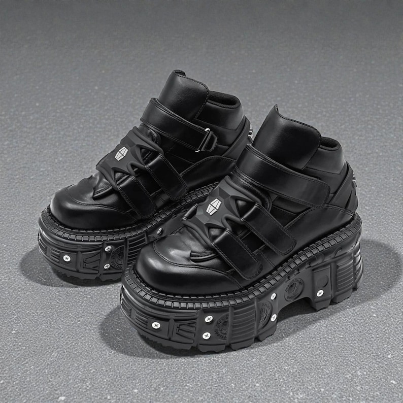 Punk Platform Sneakers for Women, Gothic Ankle Boots with Metal Detail, Lace-Up Chunky Shoes image 4
