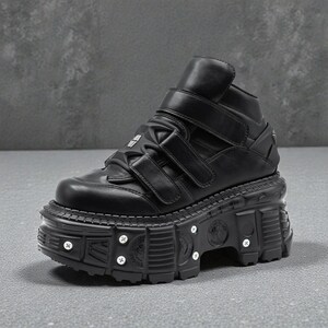 Punk Platform Sneakers for Women, Gothic Ankle Boots with Metal Detail, Lace-Up Chunky Shoes image 2